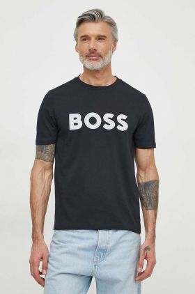 BOSS Green tricou din bumbac bărbați, culoarea bleumarin, cu imprimeu 50512866