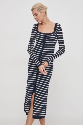 Pepe Jeans rochie din amestec de in culoarea albastru marin, midi, mulata