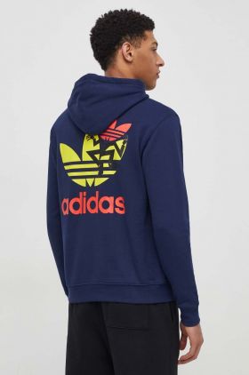 adidas Originals hanorac de bumbac bărbați, culoarea bleumarin, cu glugă, cu imprimeu  IM9682