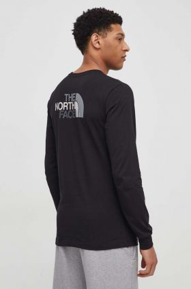 The North Face longsleeve din bumbac culoarea negru, cu imprimeu