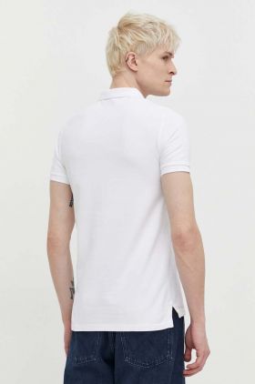 Superdry polo de bumbac culoarea alb, neted