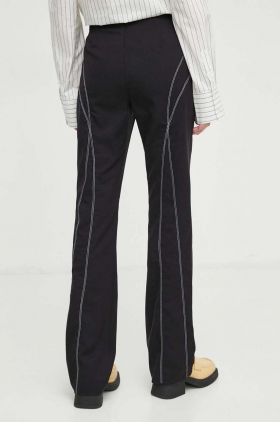 Gestuz pantaloni femei, culoarea negru, lat, high waist 10908839