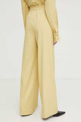 Gestuz pantaloni femei, culoarea galben, lat, high waist 10908850