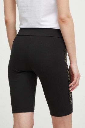 EA7 Emporio Armani pantaloni scurti femei, culoarea negru, cu imprimeu, high waist