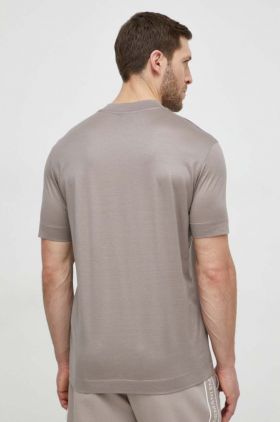 Emporio Armani tricou barbati, culoarea bej, cu imprimeu