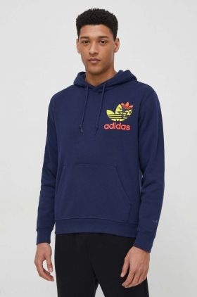 adidas Originals hanorac de bumbac bărbați, culoarea bleumarin, cu glugă, cu imprimeu  IM9682