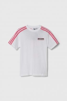 adidas Originals tricou de bumbac pentru copii culoarea alb, cu imprimeu