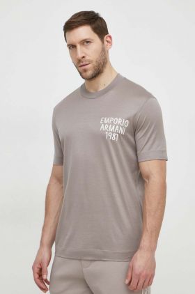 Emporio Armani tricou barbati, culoarea bej, cu imprimeu