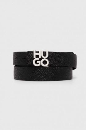 HUGO curea de piele bărbați, culoarea negru 50516525