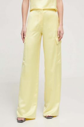 HUGO pantaloni femei, culoarea galben, lat, high waist 50511830