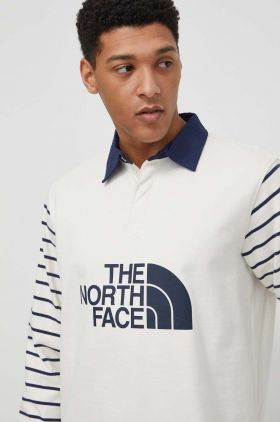 The North Face longsleeve din bumbac culoarea bej, cu imprimeu