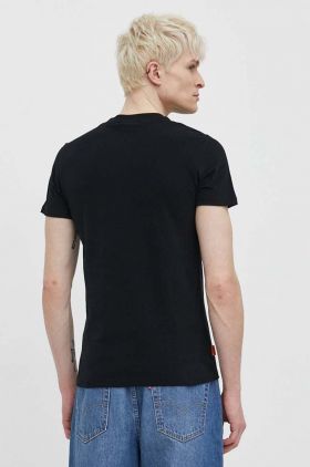 Superdry tricou din bumbac barbati, culoarea negru, neted