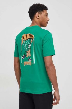 Puma tricou din bumbac bărbați, culoarea verde, cu imprimeu 624395