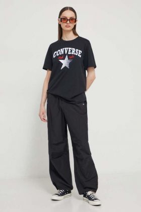 Converse tricou din bumbac culoarea negru, cu imprimeu