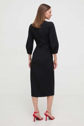 Nissa rochie culoarea negru, midi, evazați RZ14824