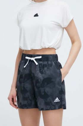 adidas pantaloni scurți femei, culoarea gri, cu model, high waist IN7318