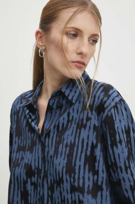 Answear Lab camasa femei, culoarea albastru marin, cu guler clasic, relaxed