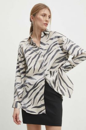 Answear Lab camasa femei, culoarea bej, cu guler clasic, relaxed