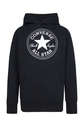 Converse bluza copii culoarea negru, cu glugă, cu imprimeu