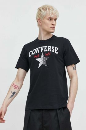 Converse tricou din bumbac culoarea negru, cu imprimeu