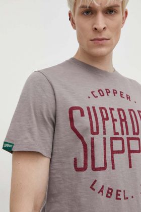 Superdry tricou din bumbac barbati, culoarea gri, cu imprimeu