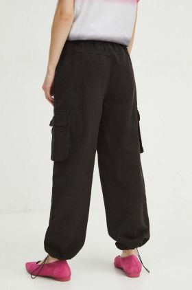 Medicine pantaloni de bumbac femei, culoarea negru, medium waist