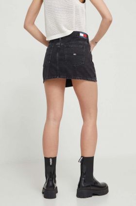 Tommy Jeans fustă din denim culoarea negru, mini, drept DW0DW17676