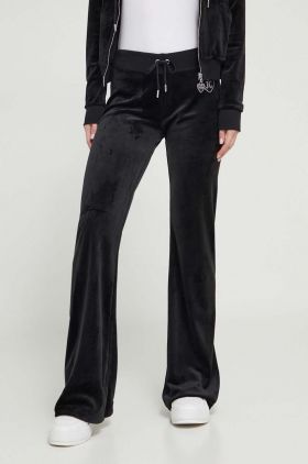 Juicy Couture pantaloni de trening din velur culoarea negru, cu imprimeu