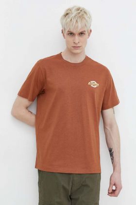 Dickies tricou din bumbac SS RUSTON TEE barbati, culoarea maro, cu imprimeu, DK0A4XDC