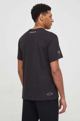 Puma tricou din bumbac x Porsche culoarea negru, cu imprimeu 624556