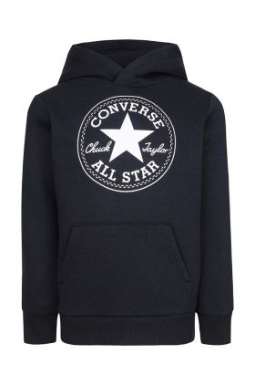 Converse bluza copii culoarea negru, cu glugă, cu imprimeu