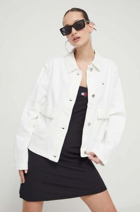 Tommy Jeans geacă din denim femei, culoarea bej, de tranziție DW0DW17748