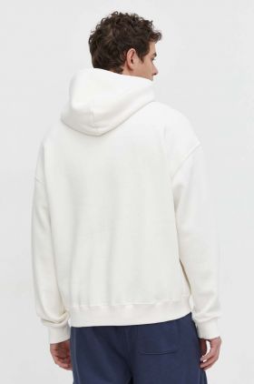 Abercrombie & Fitch bluza barbati, culoarea bej, cu glugă, cu imprimeu