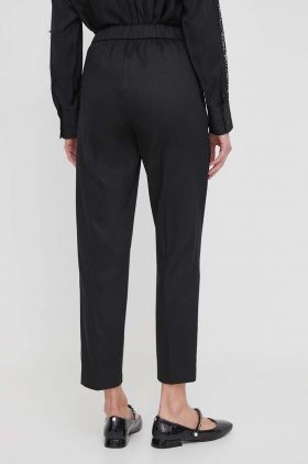 Sisley pantaloni femei, culoarea negru, fason tigareta, high waist