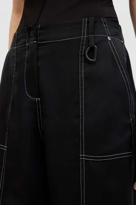 AllSaints pantaloni FRAN femei, culoarea negru, fason cargo, high waist