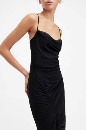 AllSaints rochie ULLA culoarea negru, midi, mulata