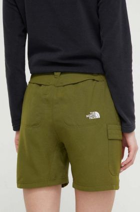 The North Face pantaloni scurți outdoor Horizon culoarea verde, neted, high waist