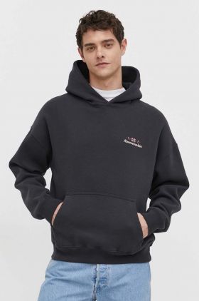 Abercrombie & Fitch bluza barbati, culoarea gri, cu glugă, cu imprimeu