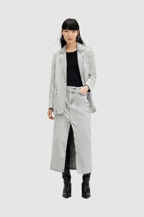 AllSaints fusta din bumbac denim HONOR culoarea gri, maxi, drept