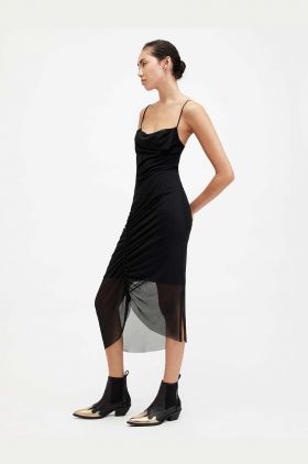 AllSaints rochie ULLA culoarea negru, midi, mulata