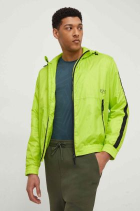 EA7 Emporio Armani geaca barbati, culoarea verde, de tranzitie, oversize