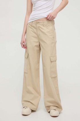 Levi's pantaloni BAGGY CARGO femei, culoarea bej, lat, high waist