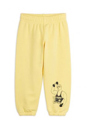 Mini Rodini pantaloni de trening din bumbac pentru copii Weight lifting culoarea galben, uni