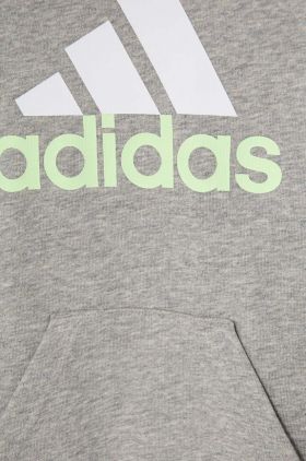 adidas bluza copii culoarea gri, cu glugă, cu imprimeu