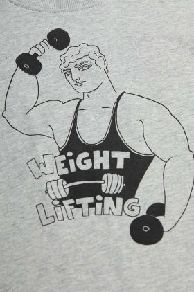 Mini Rodini tricou de bumbac pentru copii Weight lifting culoarea gri, cu imprimeu