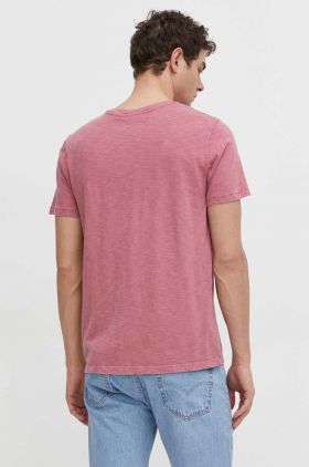 Superdry tricou din bumbac barbati, culoarea roz, neted