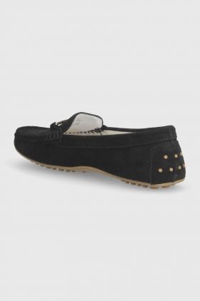 Wojas mocasini din piele intoarsa femei, culoarea negru, cu toc plat, 4621061