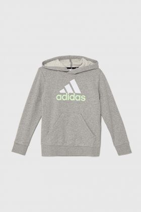 adidas bluza copii culoarea gri, cu glugă, cu imprimeu