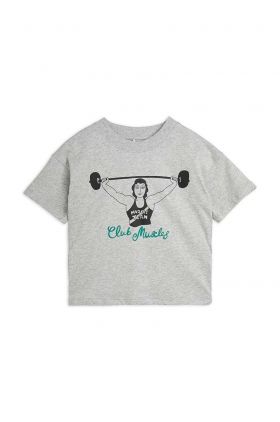 Mini Rodini tricou de bumbac pentru copii Club muscles culoarea gri, cu imprimeu