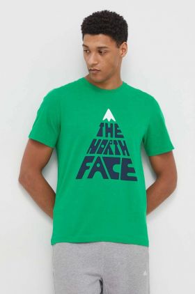 The North Face tricou din bumbac barbati, culoarea verde, cu imprimeu